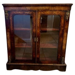 Large antique Victorian quality burr walnut inlaid display cabinet