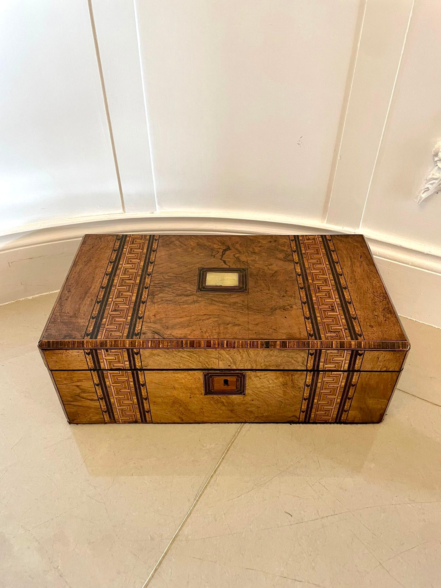 Inlay Large Antique Victorian Quality Burr Walnut Parquetry Inlaid Writing Box
