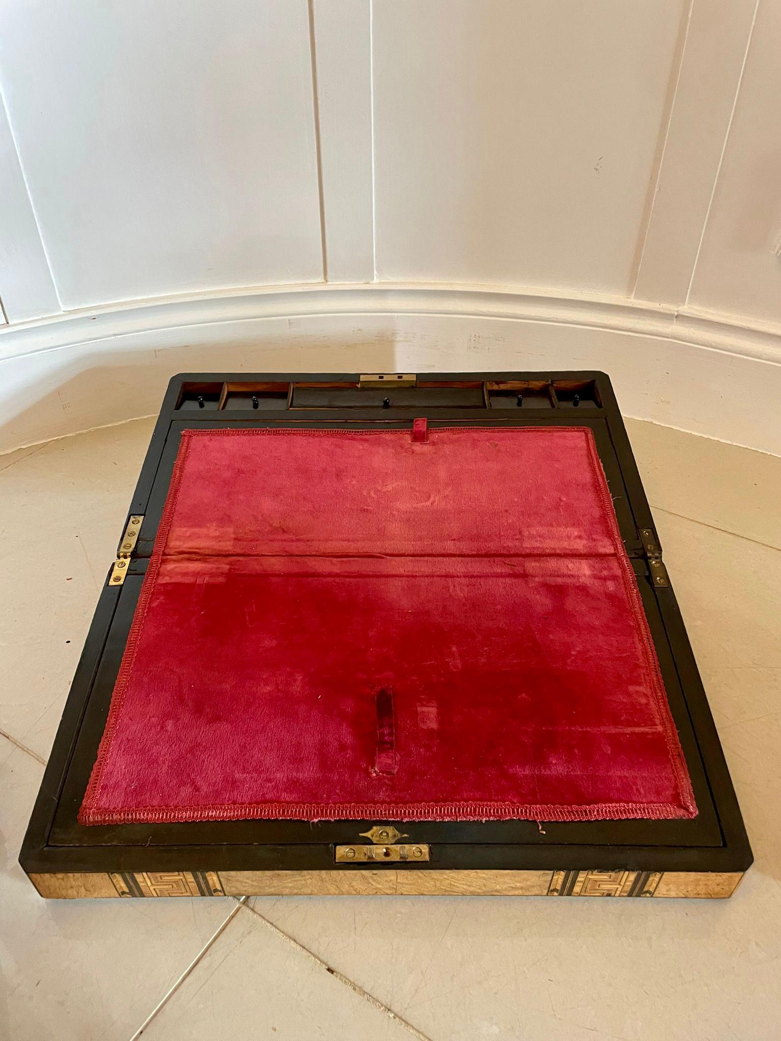 Large Antique Victorian Quality Burr Walnut Parquetry Inlaid Writing Box In Good Condition In Suffolk, GB