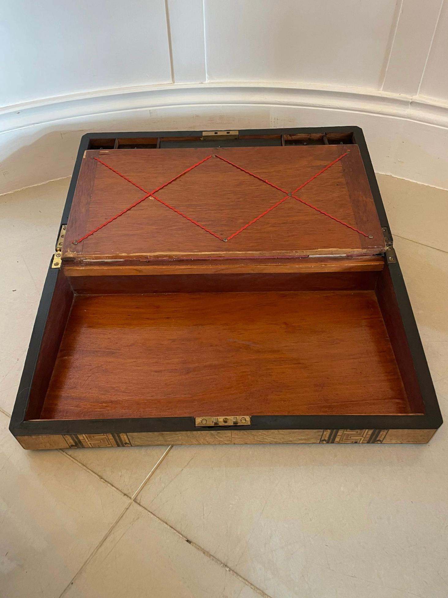 Large Antique Victorian Quality Burr Walnut Parquetry Inlaid Writing Box 5