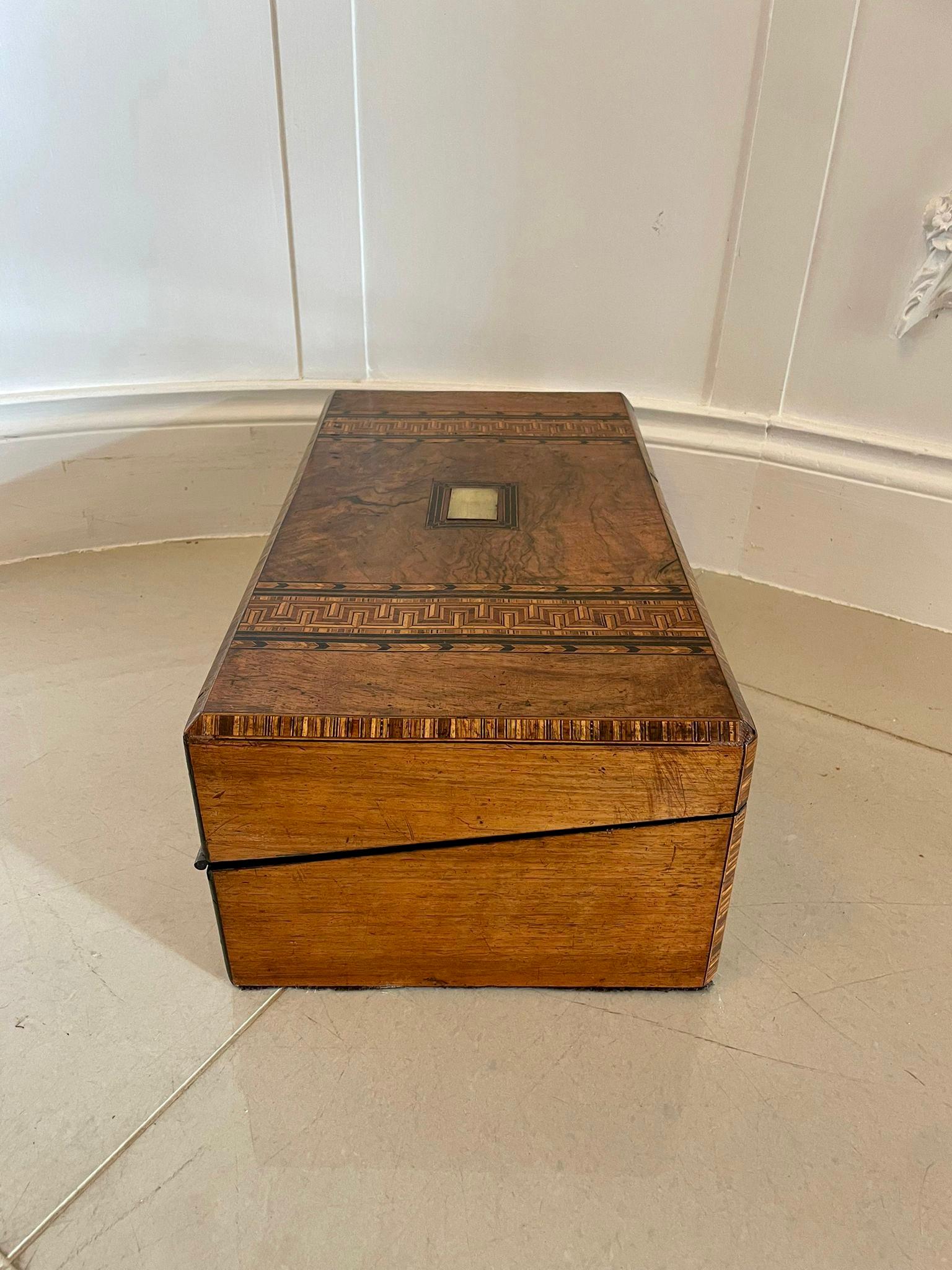 Large Antique Victorian Quality Burr Walnut Parquetry Inlaid Writing Box 7