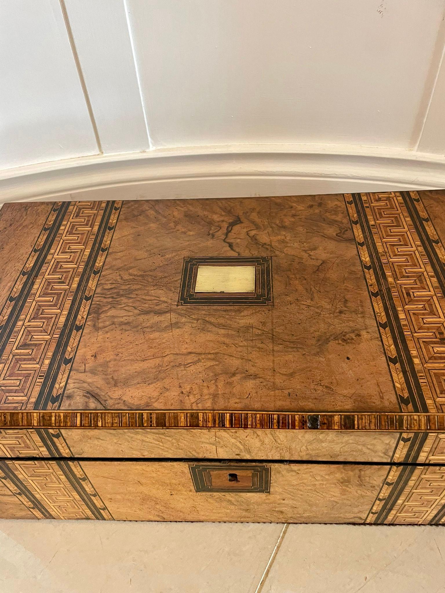 Large Antique Victorian Quality Burr Walnut Parquetry Inlaid Writing Box 8