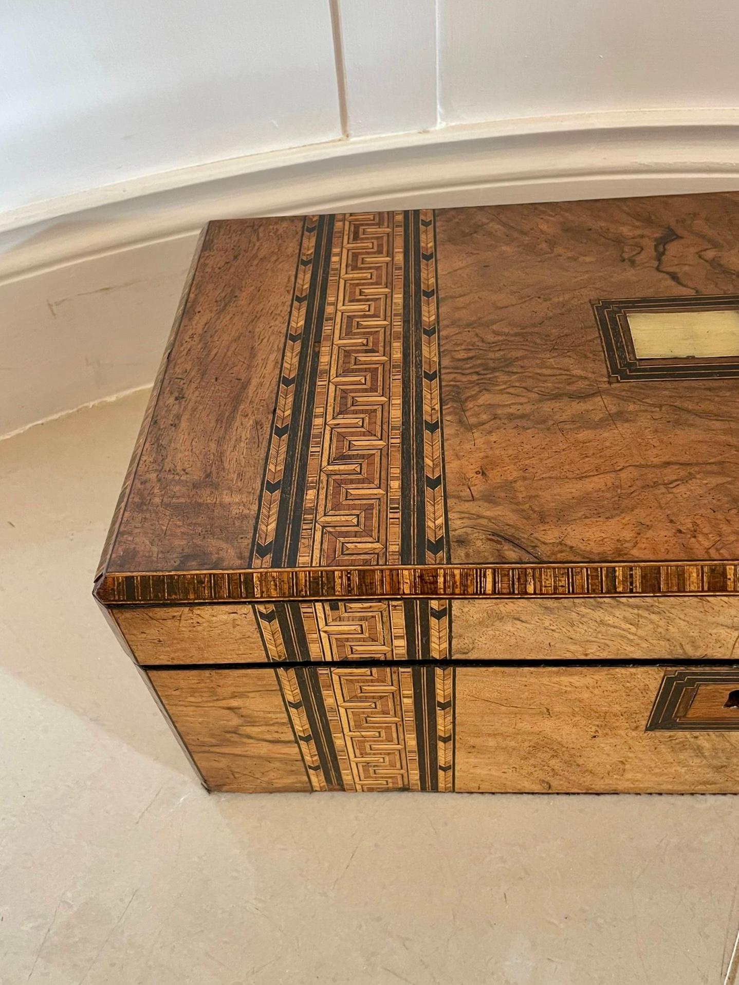 Large Antique Victorian Quality Burr Walnut Parquetry Inlaid Writing Box 9