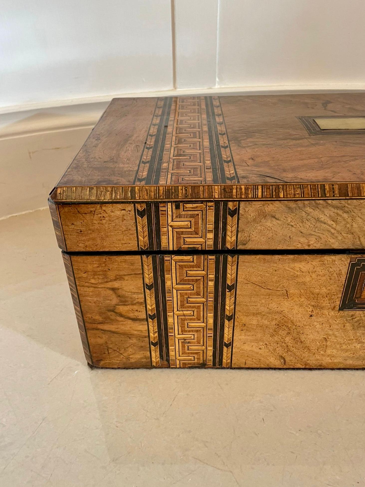 Large Antique Victorian Quality Burr Walnut Parquetry Inlaid Writing Box 10