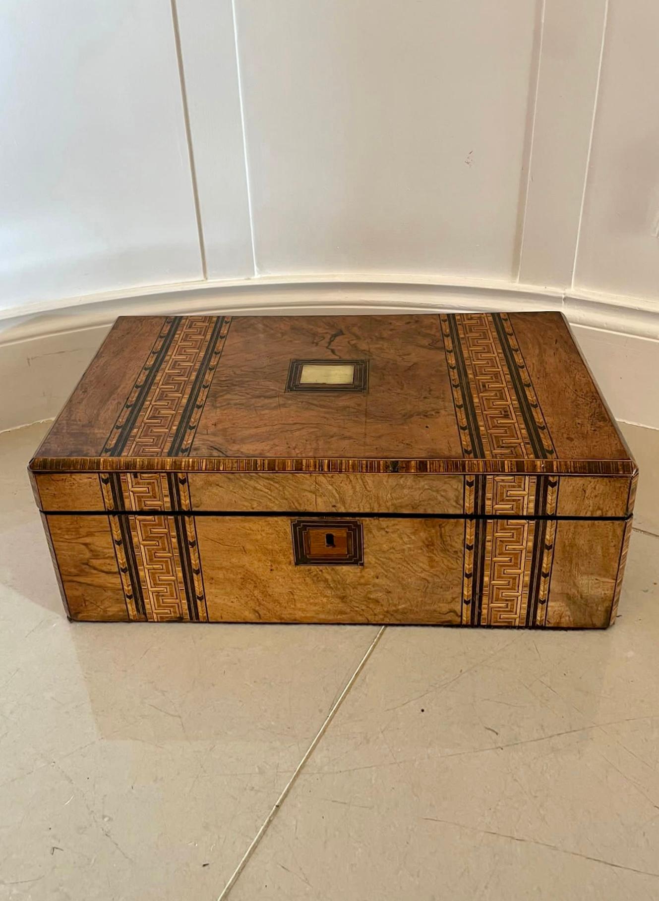 Large Antique Victorian Quality Burr Walnut Parquetry Inlaid Writing Box 11