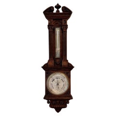 Large Antique Victorian quality carved oak aneroid barometer