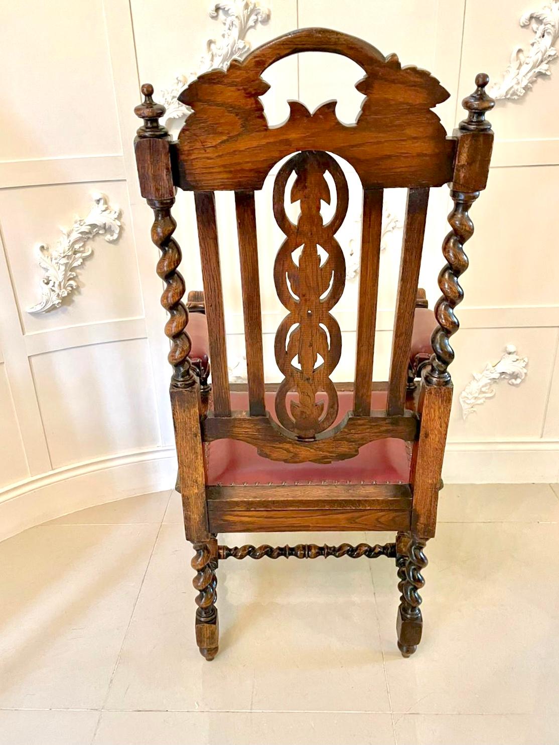Large Antique Victorian Quality Carved Oak Armchair For Sale 4