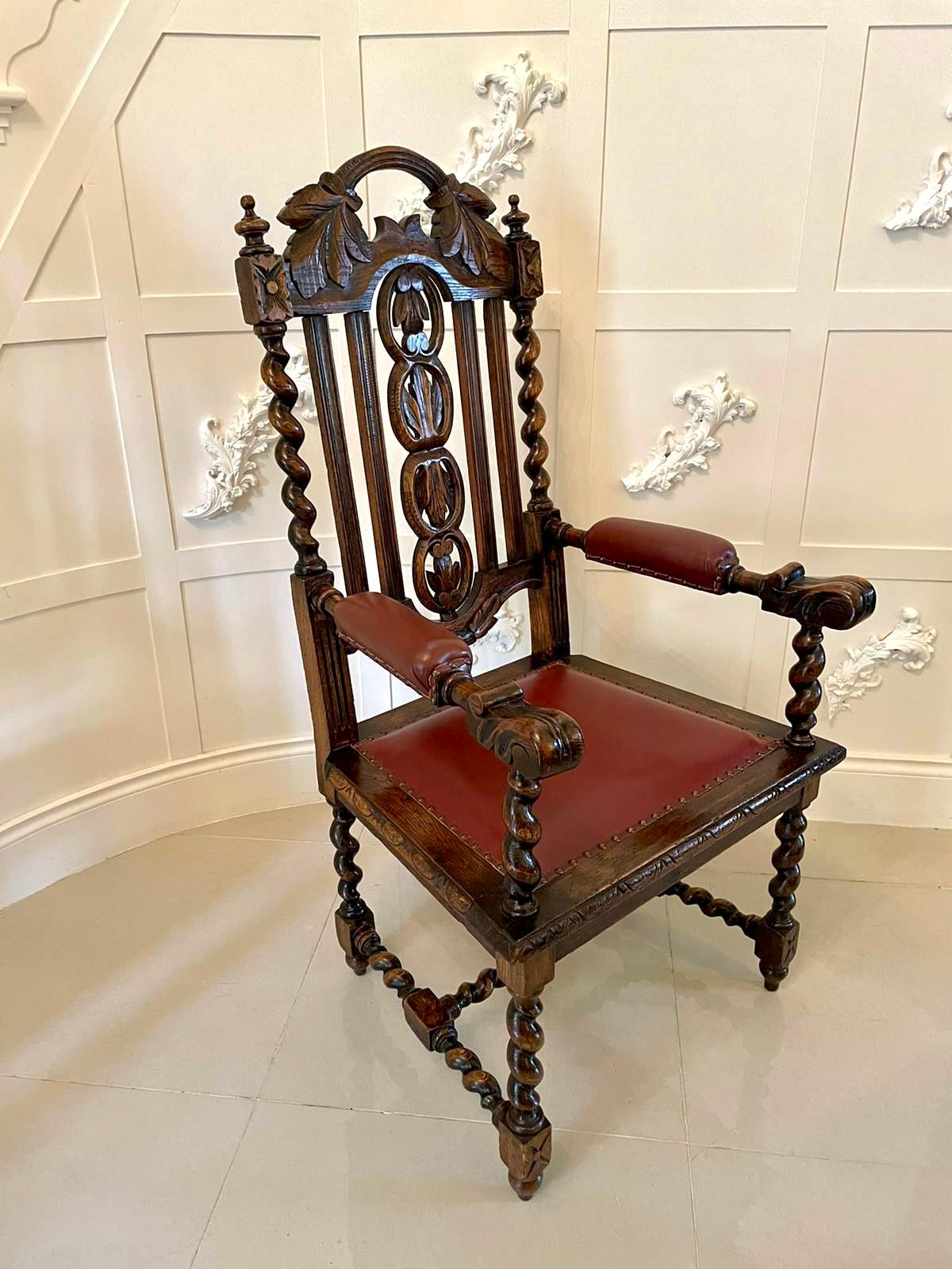 Large Antique Victorian Quality Carved Oak Armchair For Sale 9