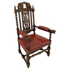 Large Antique Victorian Quality Carved Oak Armchair