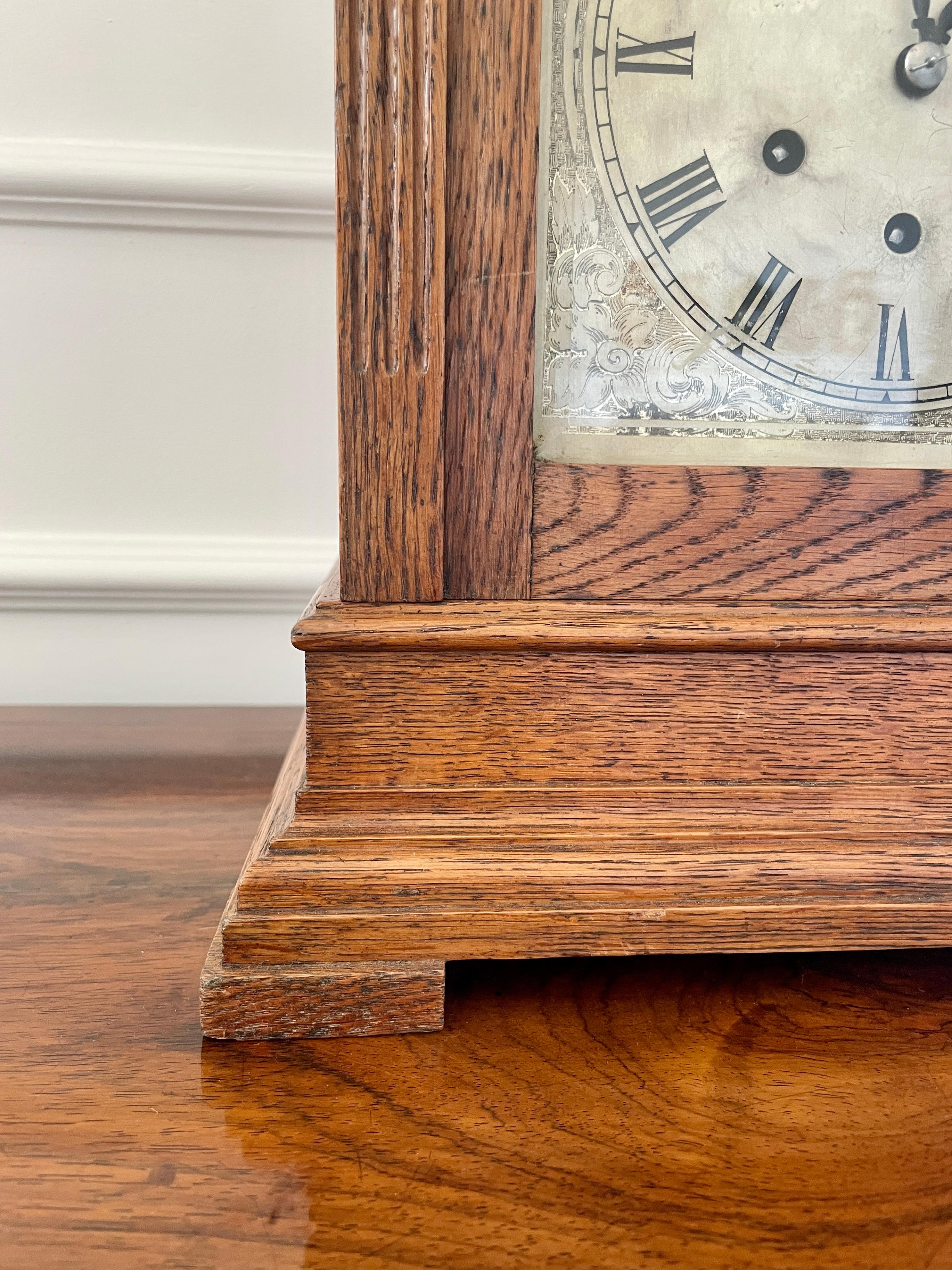 Large Antique Victorian Quality Carved Oak Bracket Clock For Sale 5