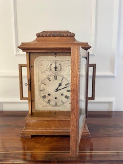 Large Antique Victorian Quality Carved Oak Bracket Clock