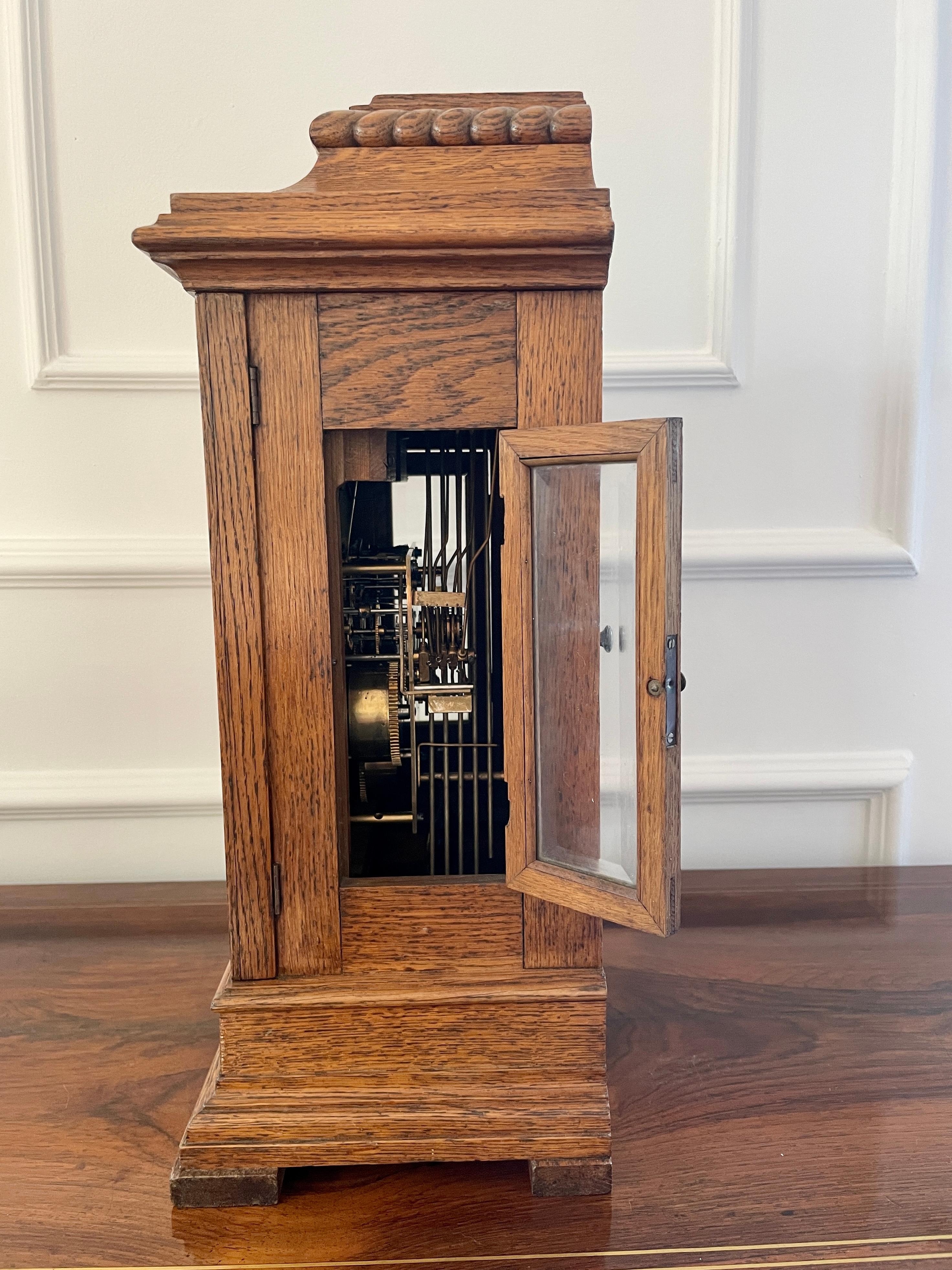 English Large Antique Victorian Quality Carved Oak Bracket Clock For Sale