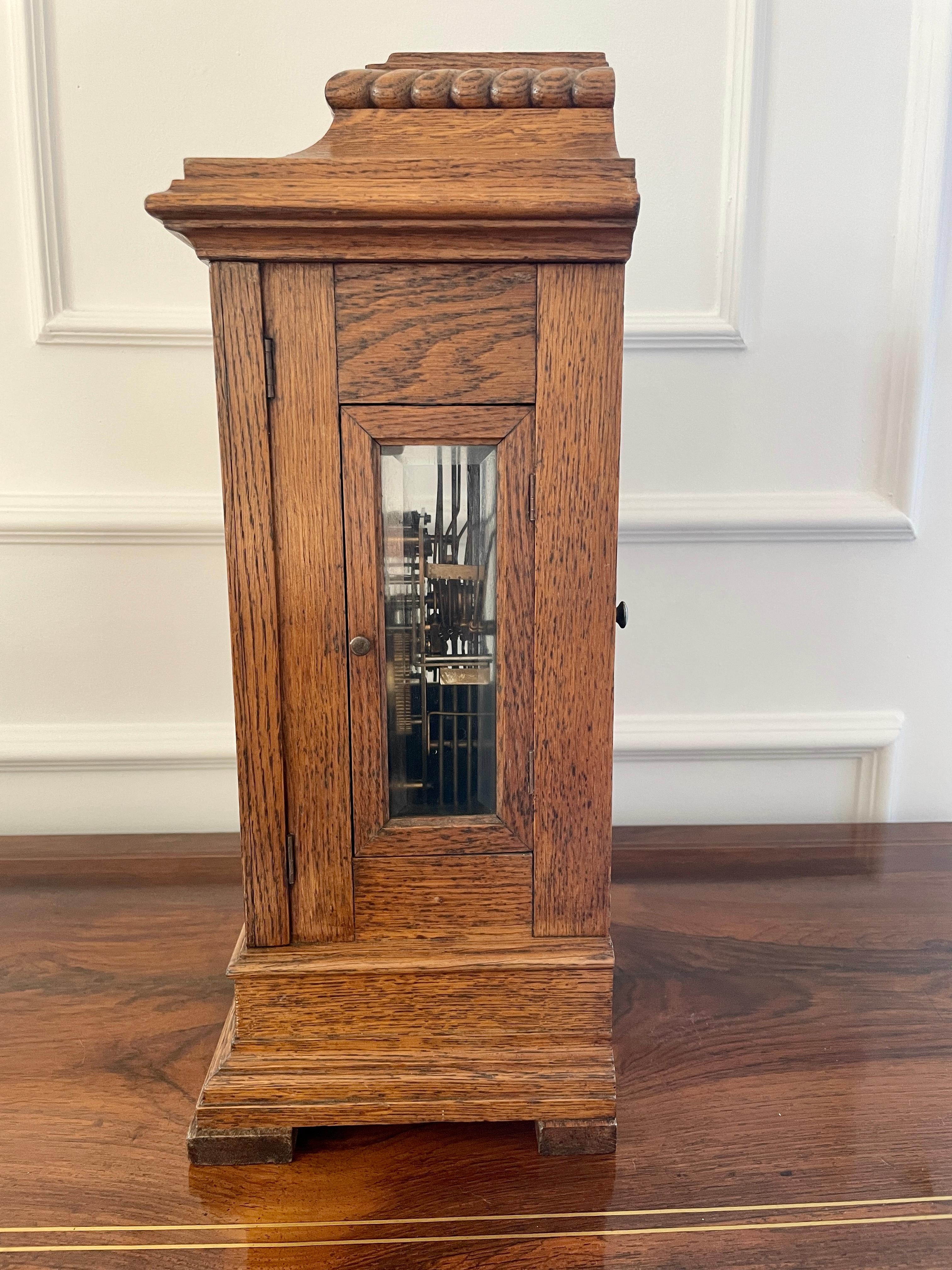 Late 19th Century Large Antique Victorian Quality Carved Oak Bracket Clock For Sale