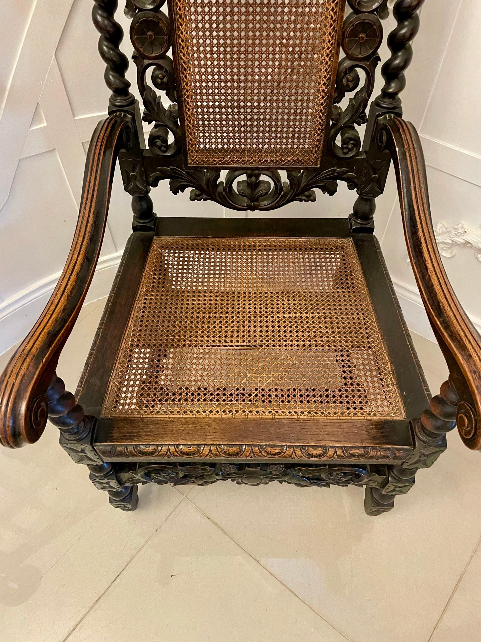  Grande chaise trône victorienne ancienne en chêne sculpté de qualité Bon état - En vente à Suffolk, GB