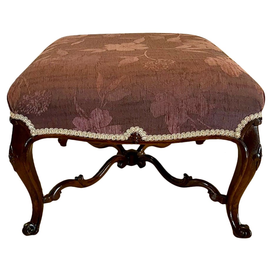 Grand tabouret victorien ancien en bois de rose sculpté