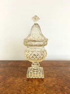 Large antique Victorian quality cut glass lidded vase