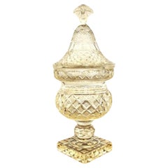 Large antique Victorian quality cut glass lidded vase