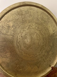 Large antique Victorian quality engraved circular mixed metal tray