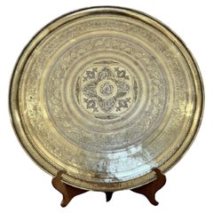 Large antique Victorian quality engraved circular mixed metal tray