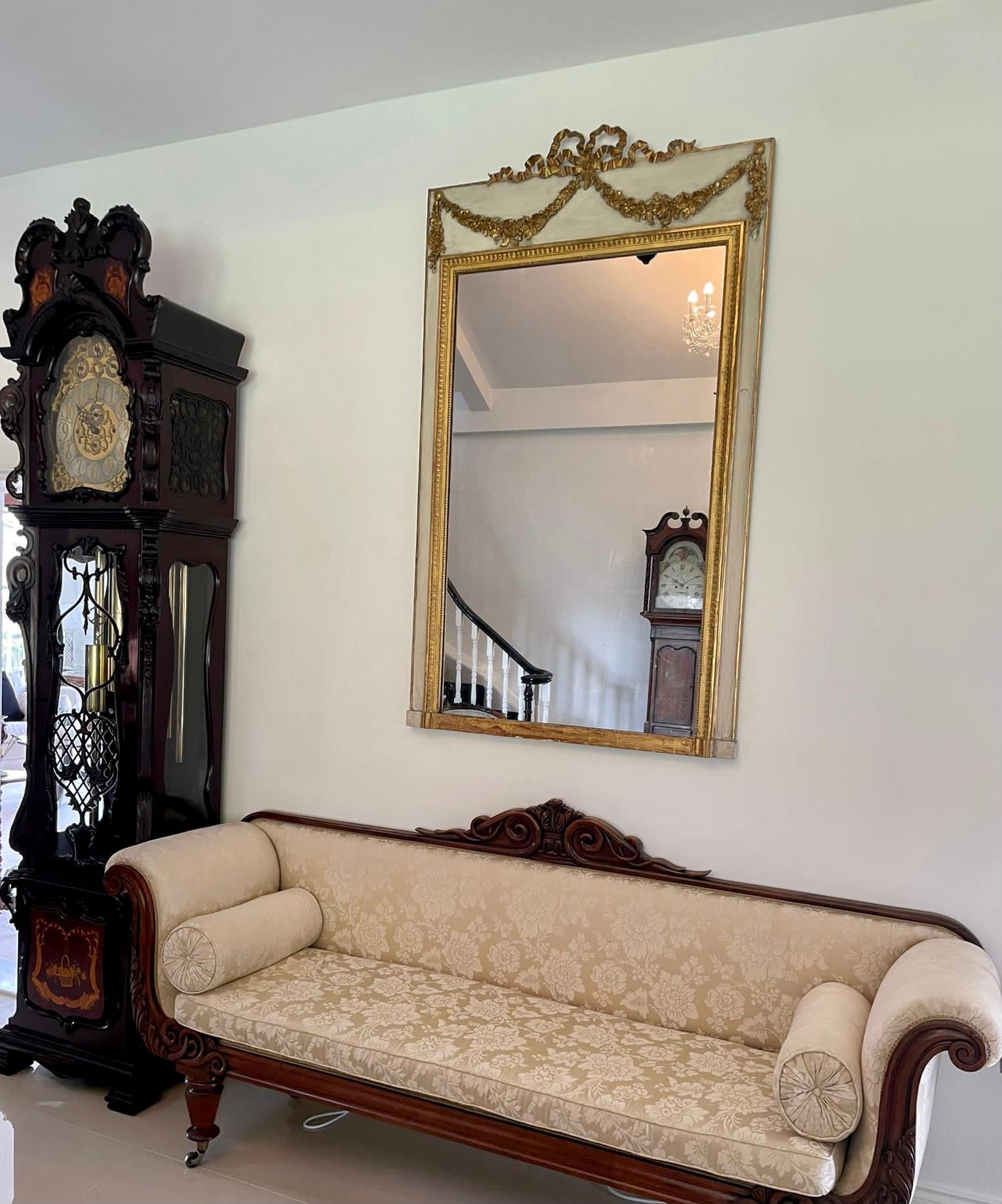 English Large Antique Victorian Quality Giltwood and White Painted Overmantle Mirror For Sale
