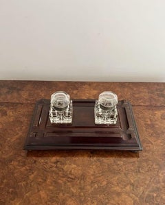 Large antique Victorian quality mahogany and glass desk set