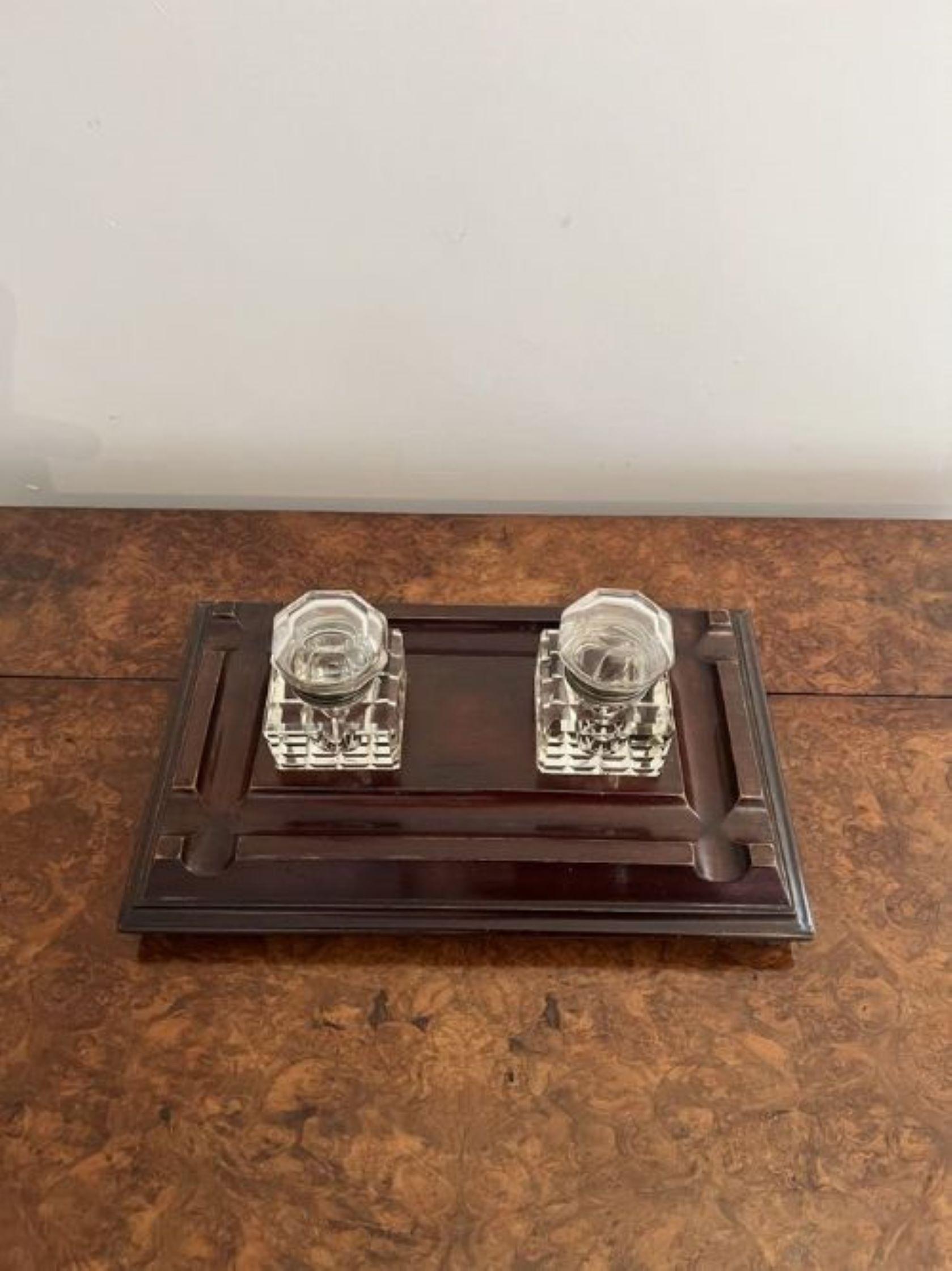 Großes antikes Schreibtischset aus Mahagoni und Glas in viktorianischer Qualität  im Angebot 1