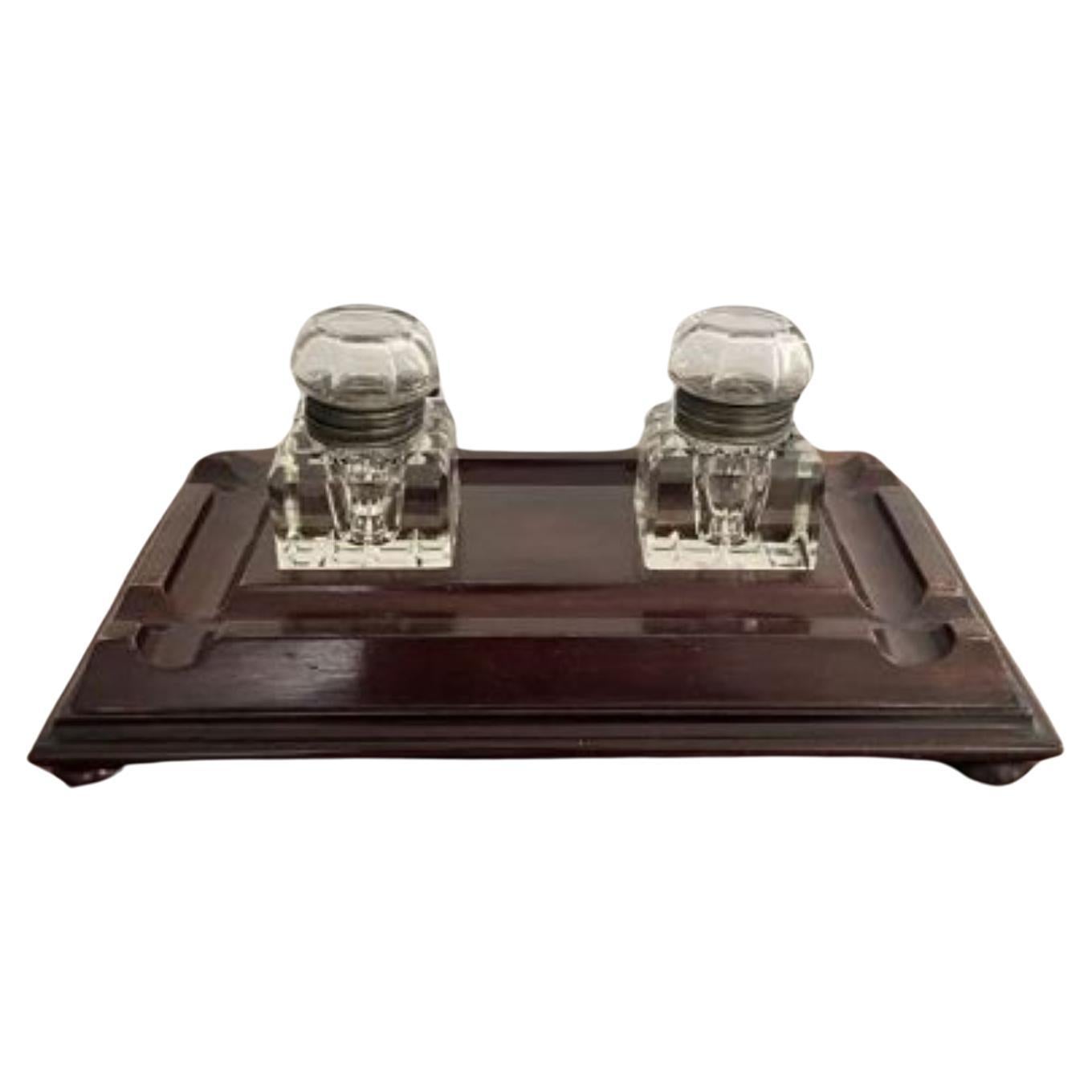 Large antique Victorian quality mahogany and glass desk set  For Sale