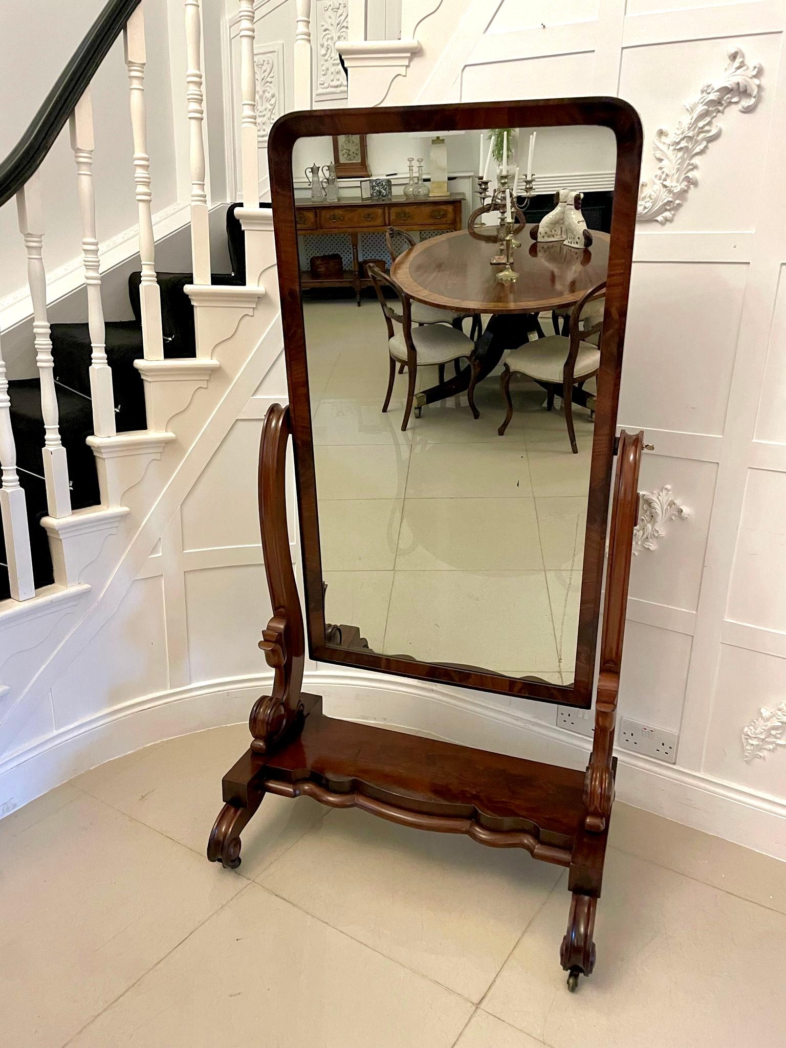 19th Century  Large Antique Victorian Quality Mahogany Cheval Mirror  For Sale