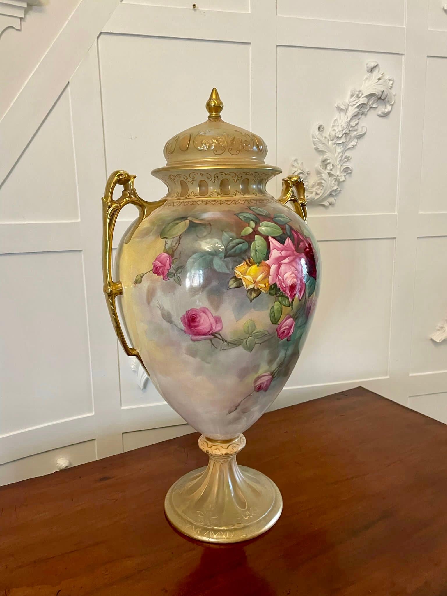 19th Century Large Antique Victorian Quality Royal Crown Devon Lidded Vase For Sale