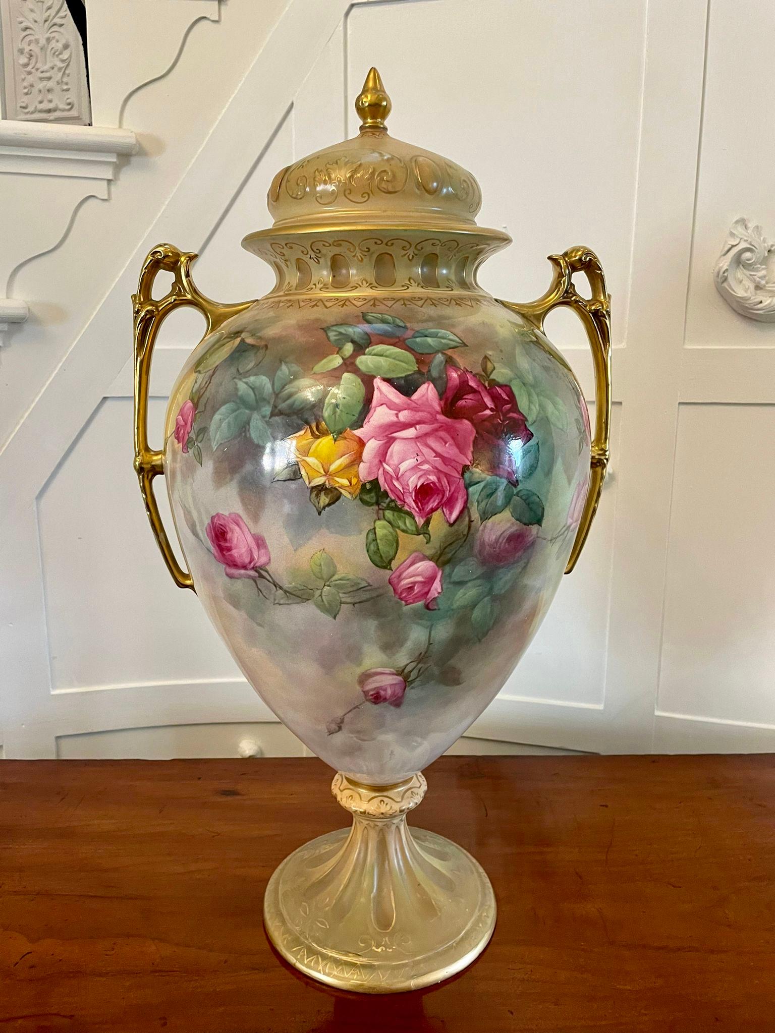 Ceramic Large Antique Victorian Quality Royal Crown Devon Lidded Vase For Sale