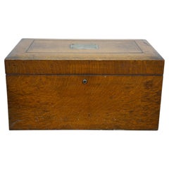 Large Antique Victorian Quartersawn Oak Tin Lined Cigar Humidor Storage Box 21"