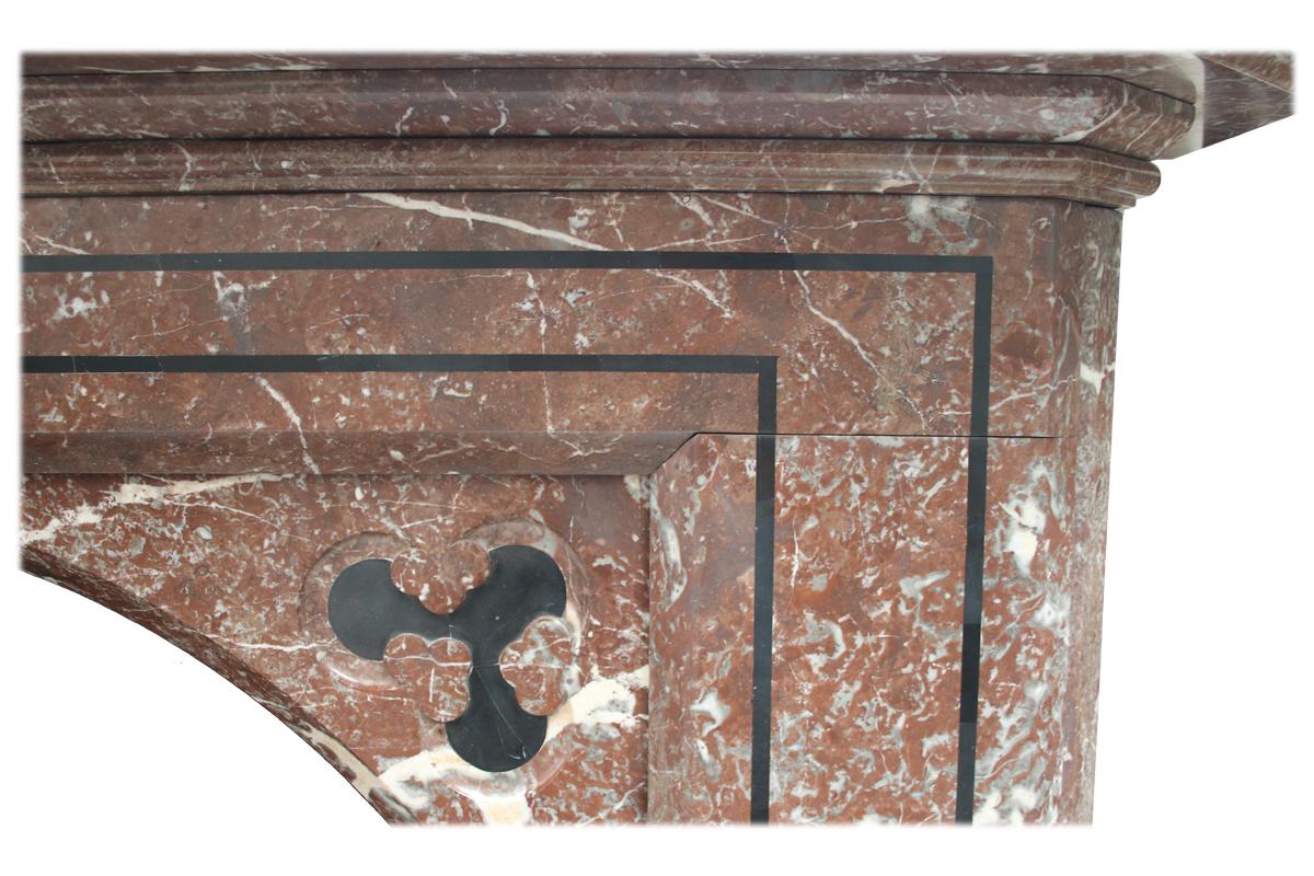 Large Antique Victorian Rouge Marble Inlaid Fireplace Surround In Good Condition In Manchester, GB