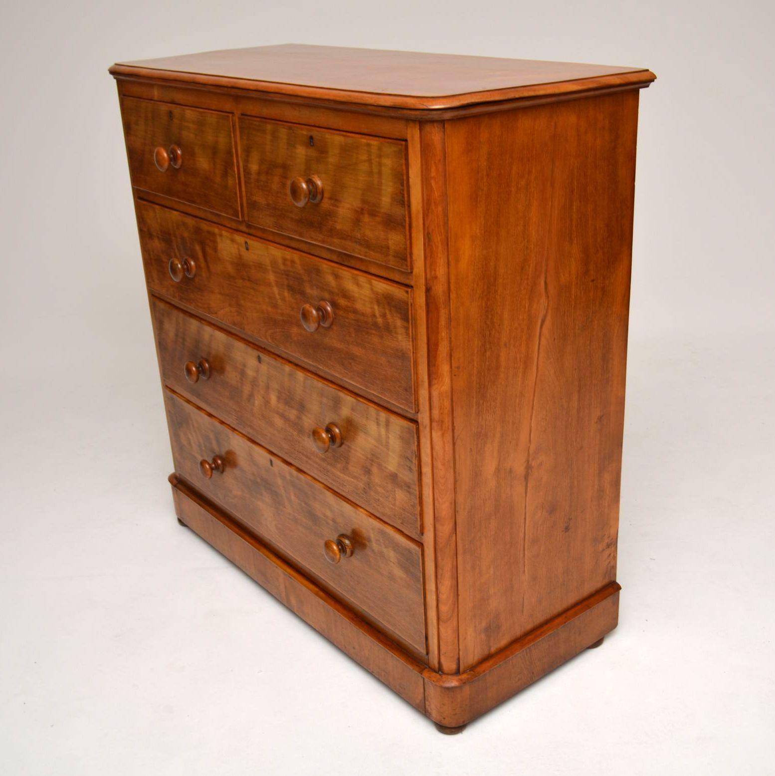 Mid-19th Century Large Antique Victorian Satin Birch Chest of Drawers