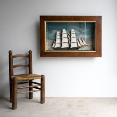 Large Antique Victorian Ship Diorama, Cased Maritime Folk Art Model, 19th C.