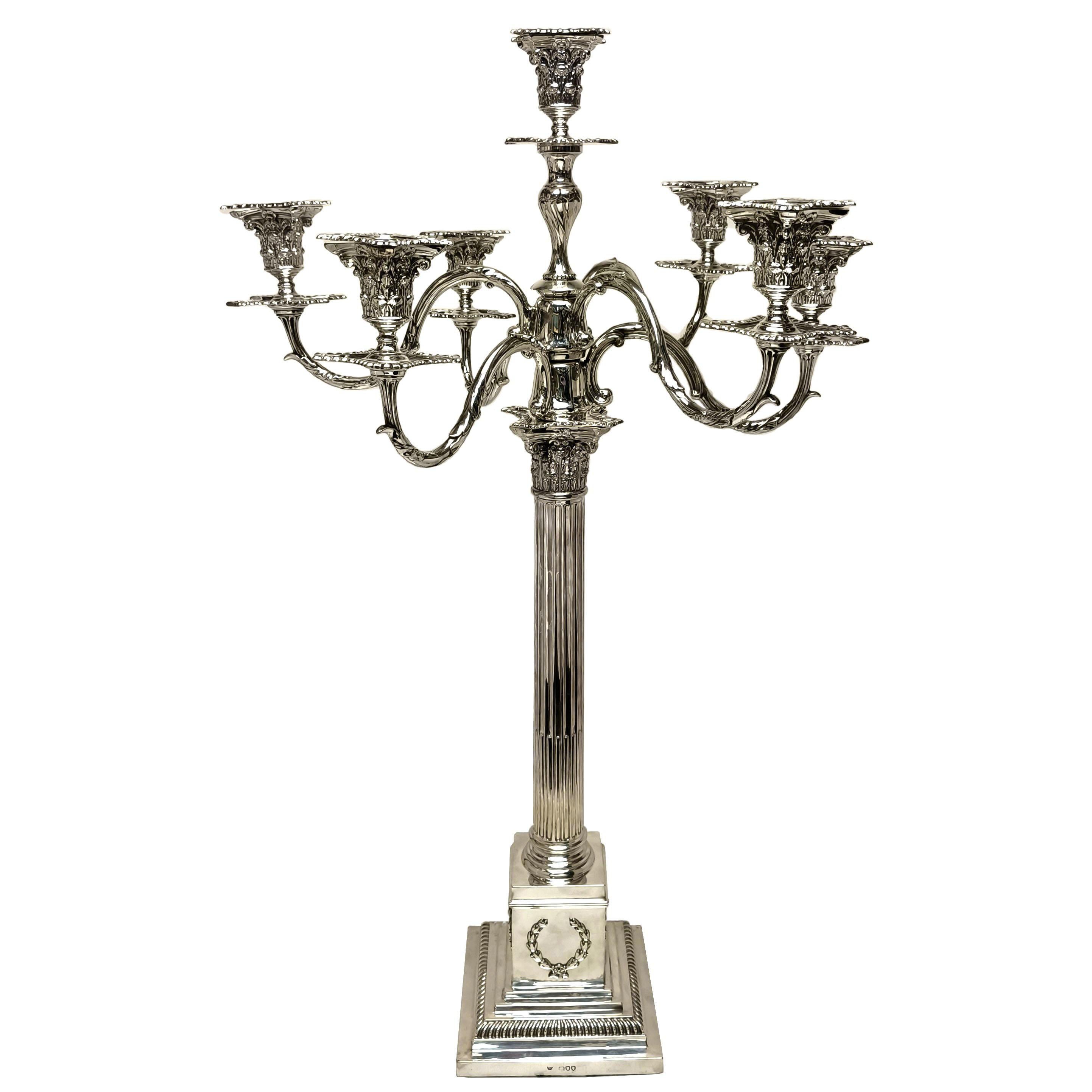 English Large Antique Victorian Silver 7 Light Candelabra 1895 Corinthian Candlestick For Sale