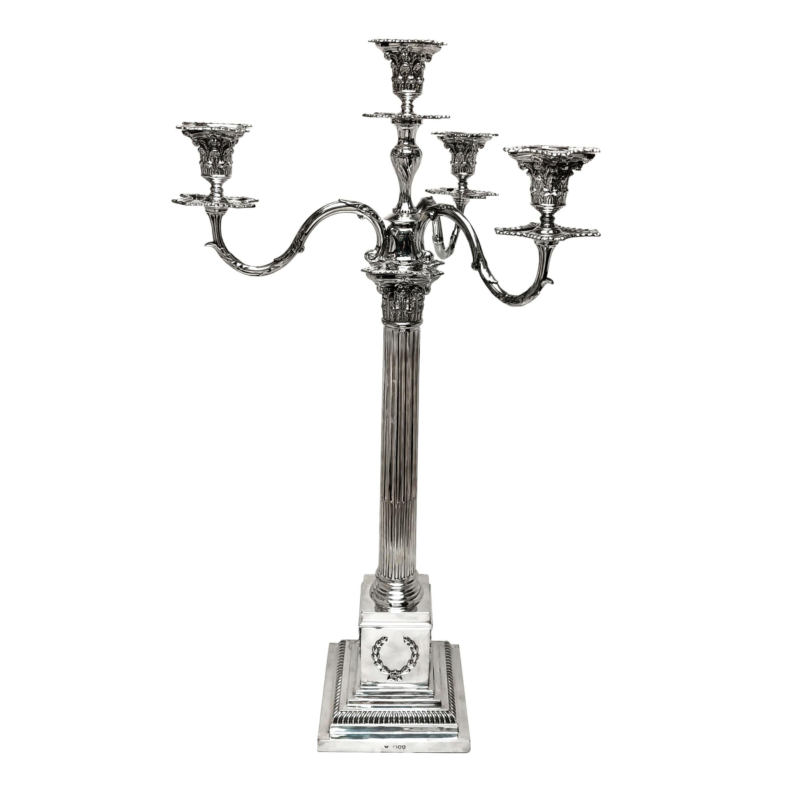 Large Antique Victorian Silver 7 Light Candelabra 1895 Corinthian Candlestick In Good Condition For Sale In London, GB
