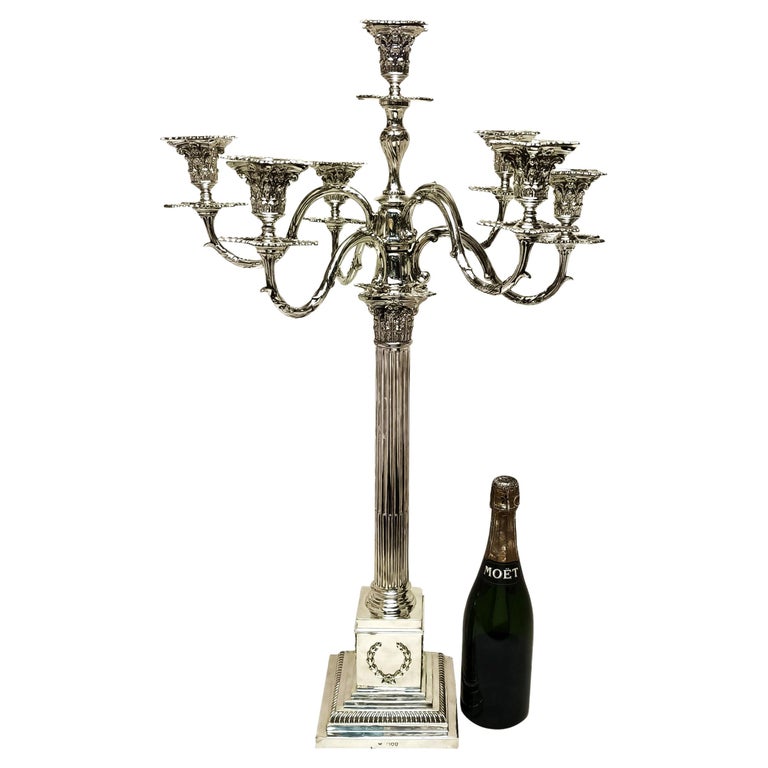 Large Antique Victorian Silver 7 Light Candelabra 1895 Corinthian Candlestick