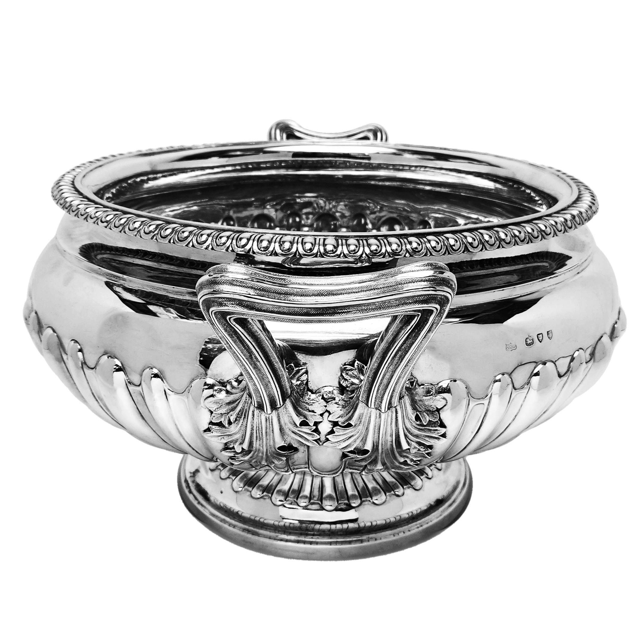 19th Century Large Antique Victorian Silver Bowl / Wine Champagne Cooler London 1894 For Sale