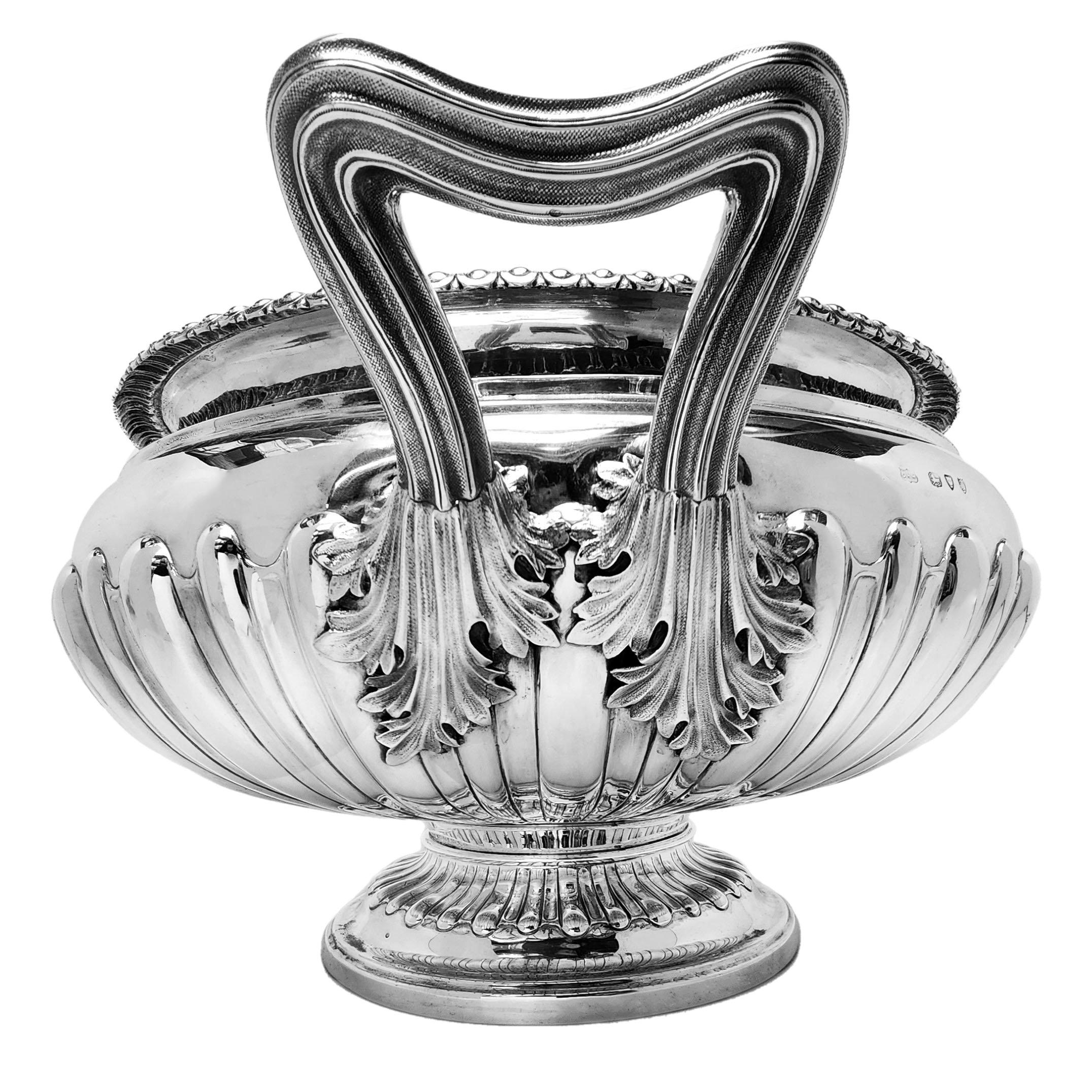 Sterling Silver Large Antique Victorian Silver Bowl / Wine Champagne Cooler London 1894 For Sale