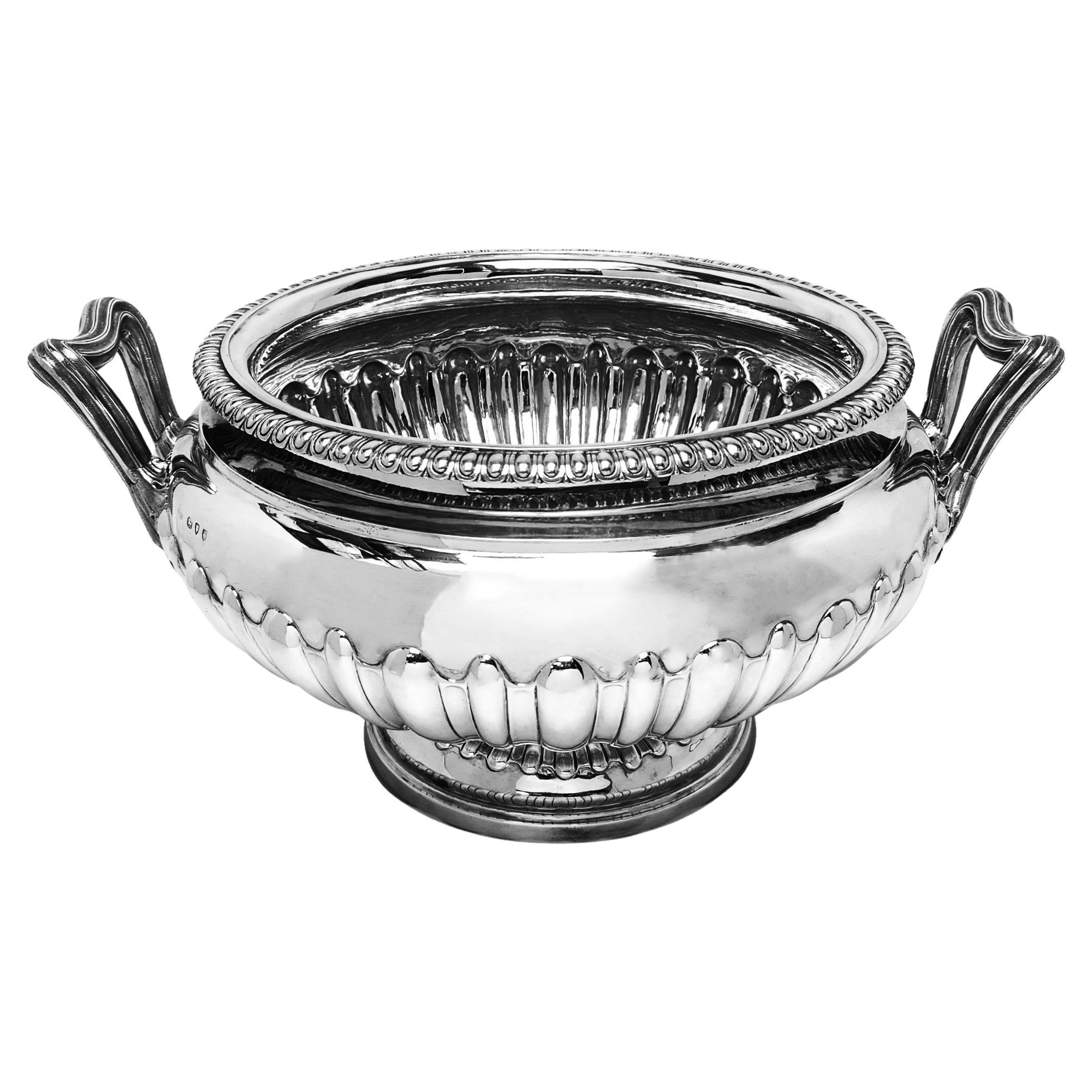Gran Cuenco Victoriano Antiguo de Plata / Enfriador de Vino y Champán Londres 1894