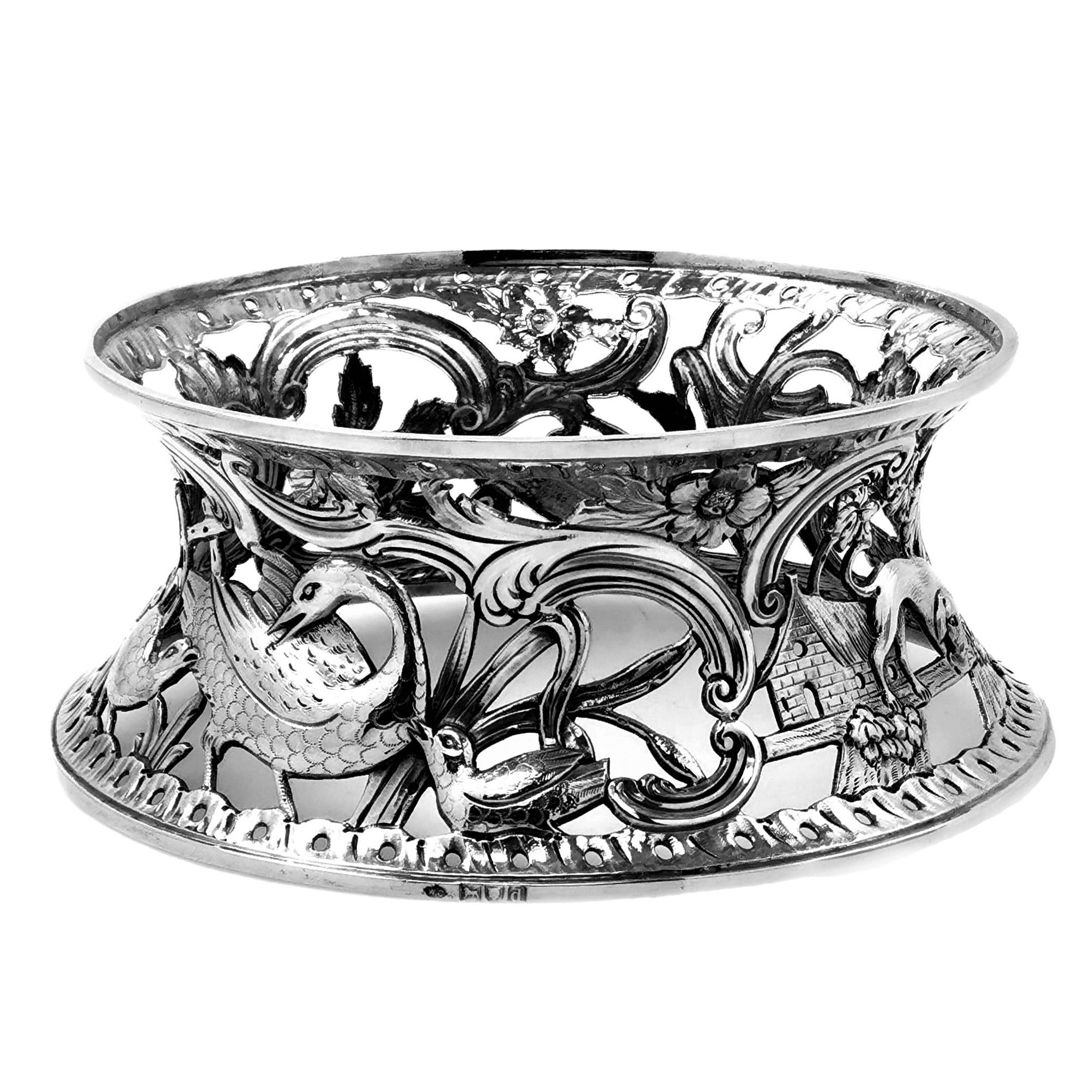 Large Antique Victorian Silver Dish Ring and Bowl 1900 Georgian Irish Style For Sale 2