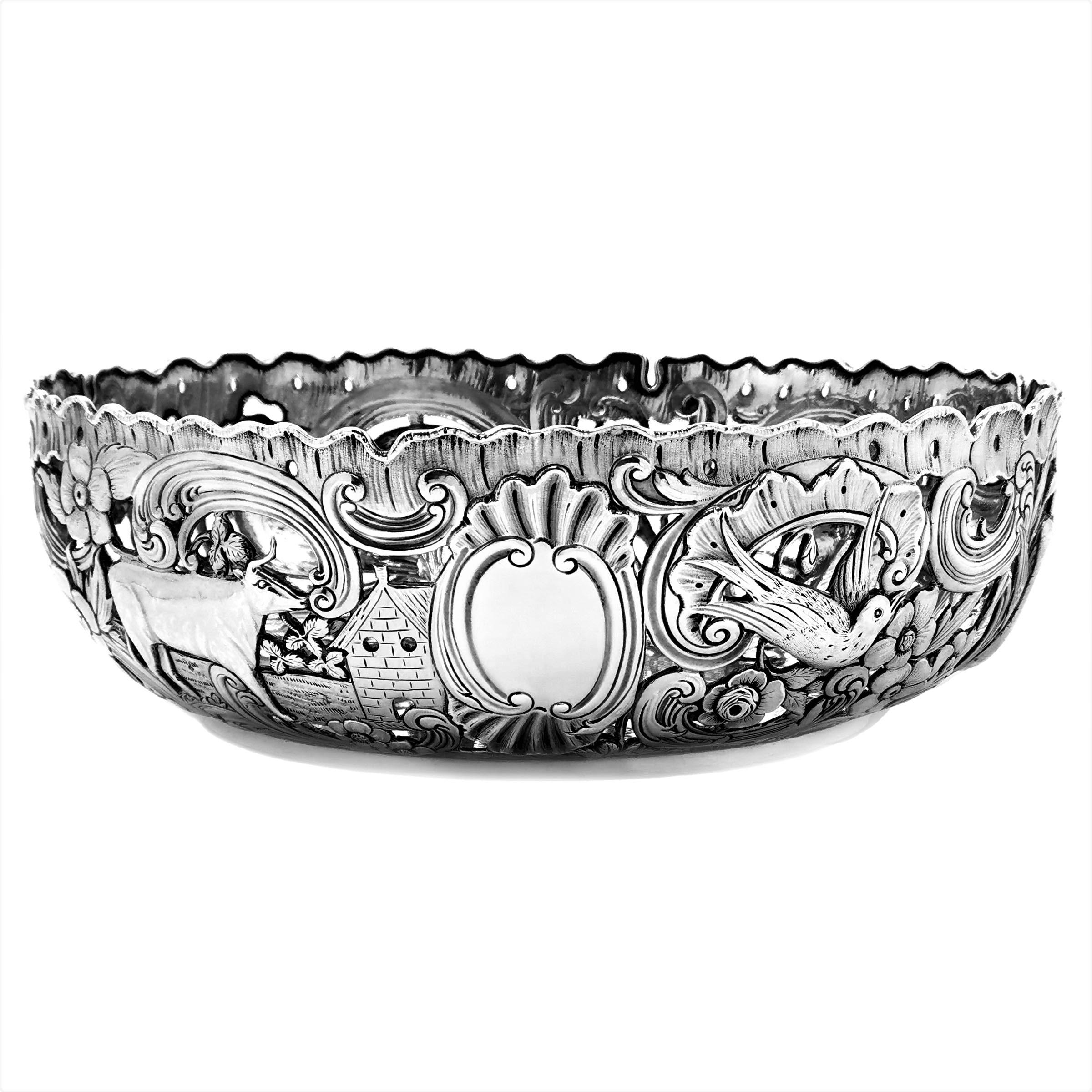 Large Antique Victorian Silver Dish Ring and Bowl 1900 Georgian Irish Style For Sale 3