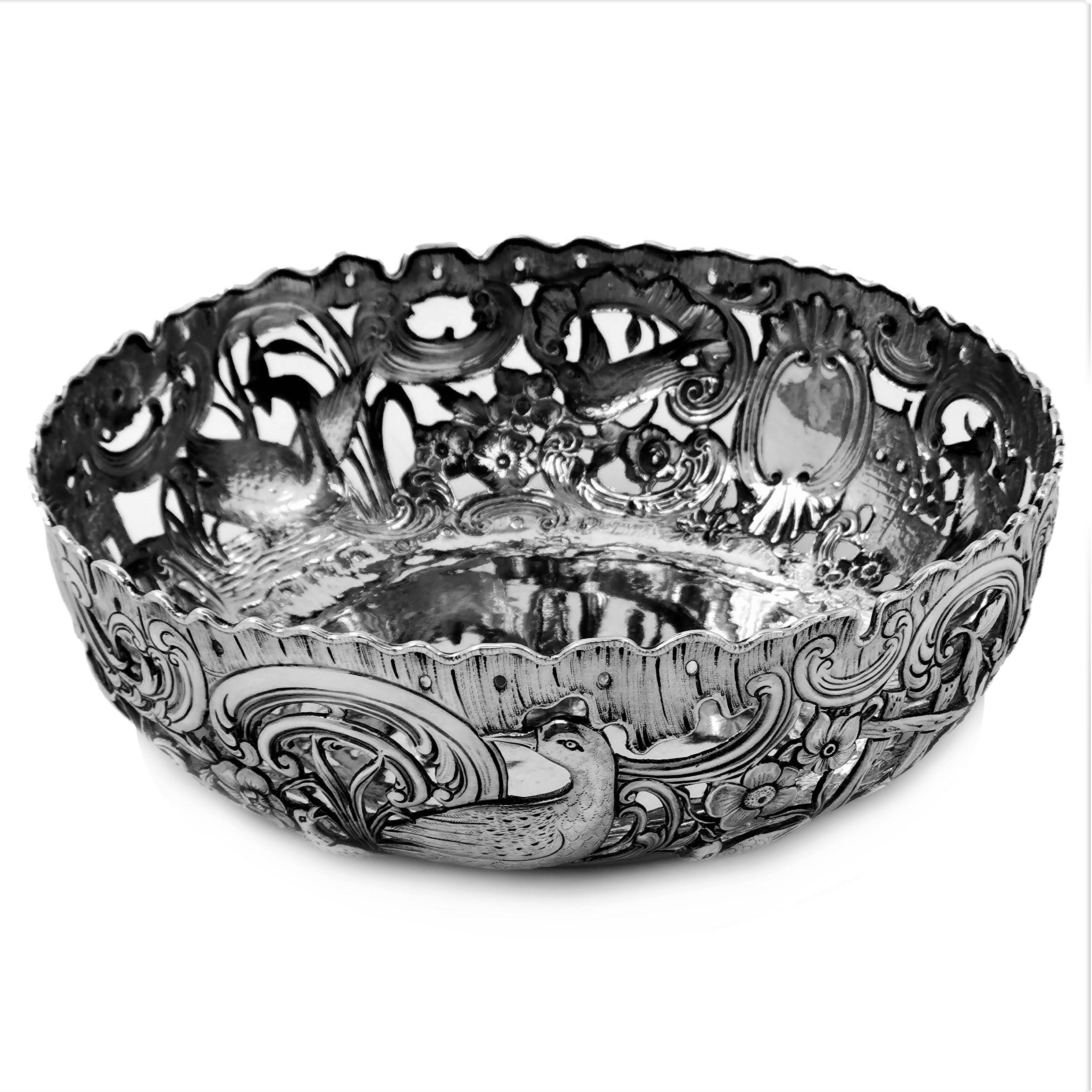 Large Antique Victorian Silver Dish Ring and Bowl 1900 Georgian Irish Style For Sale 5