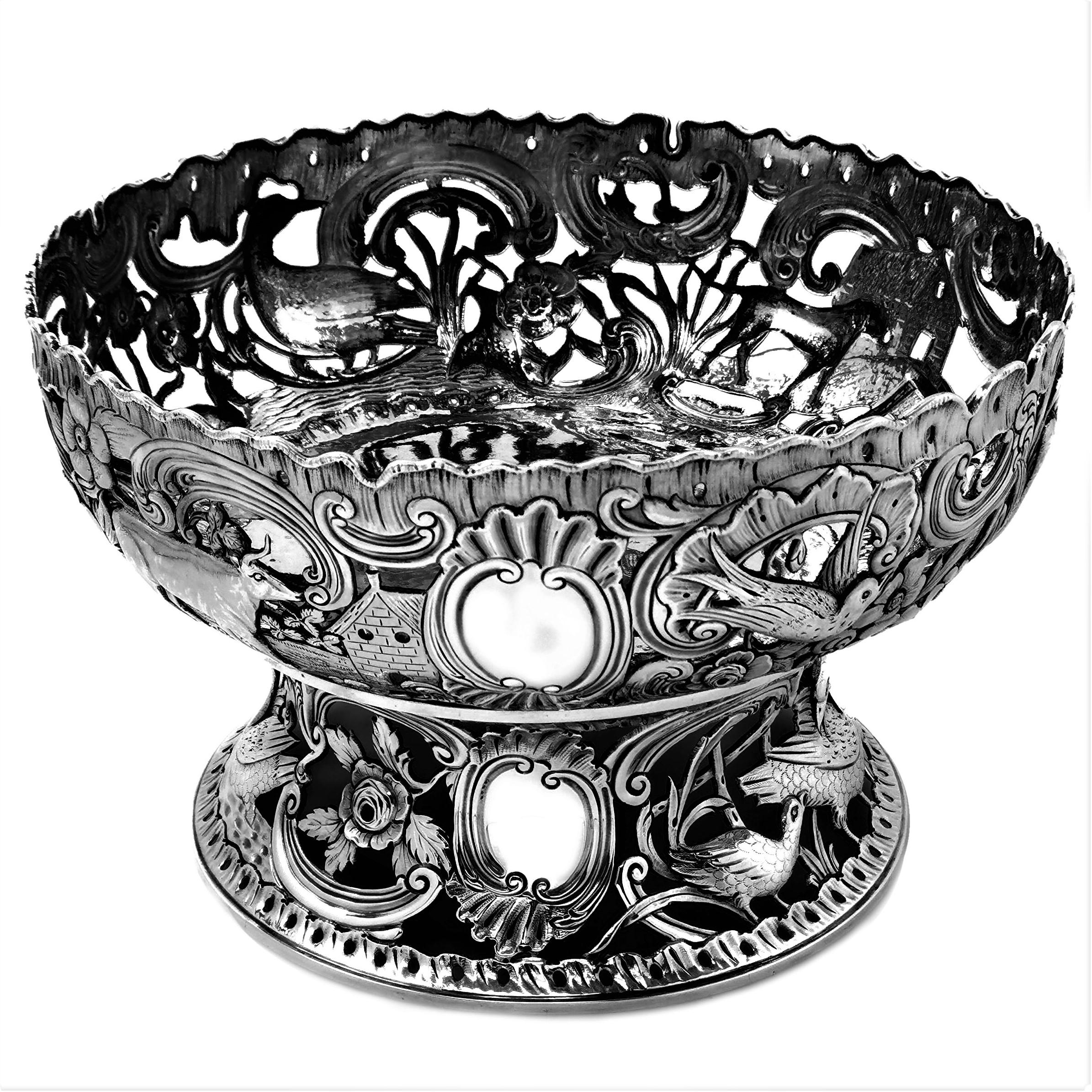 Großer antiker viktorianischer Silberschalenring und Schale im georgianischen irischen Stil, 1900 (Englisch) im Angebot