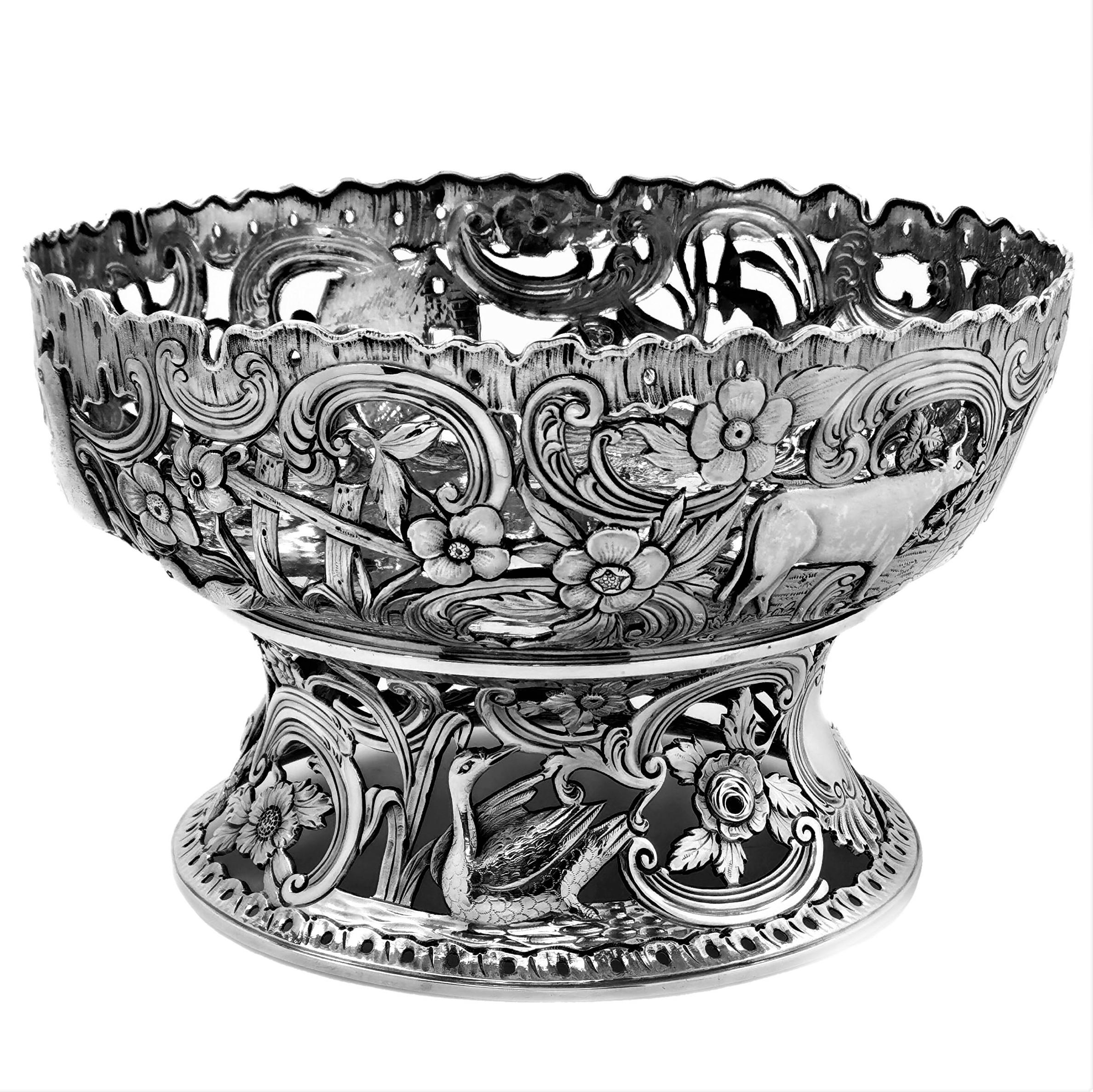 Großer antiker viktorianischer Silberschalenring und Schale im georgianischen irischen Stil, 1900 im Zustand „Gut“ im Angebot in London, GB