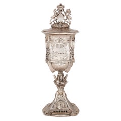 Grande coppa d'argento antica vittoriana con coperchio
