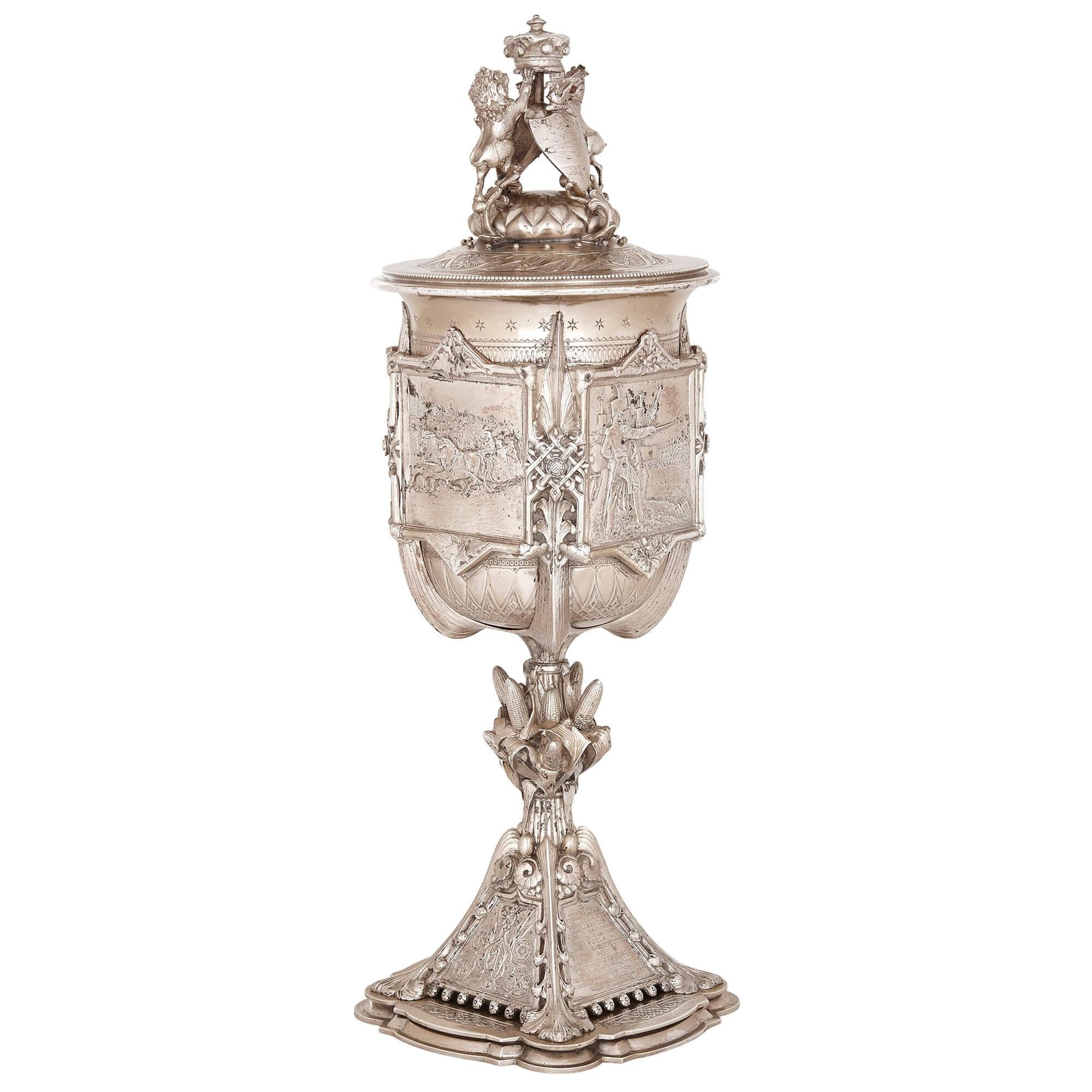 English Large Antique Victorian Silver Loving Cup and Cover  For Sale