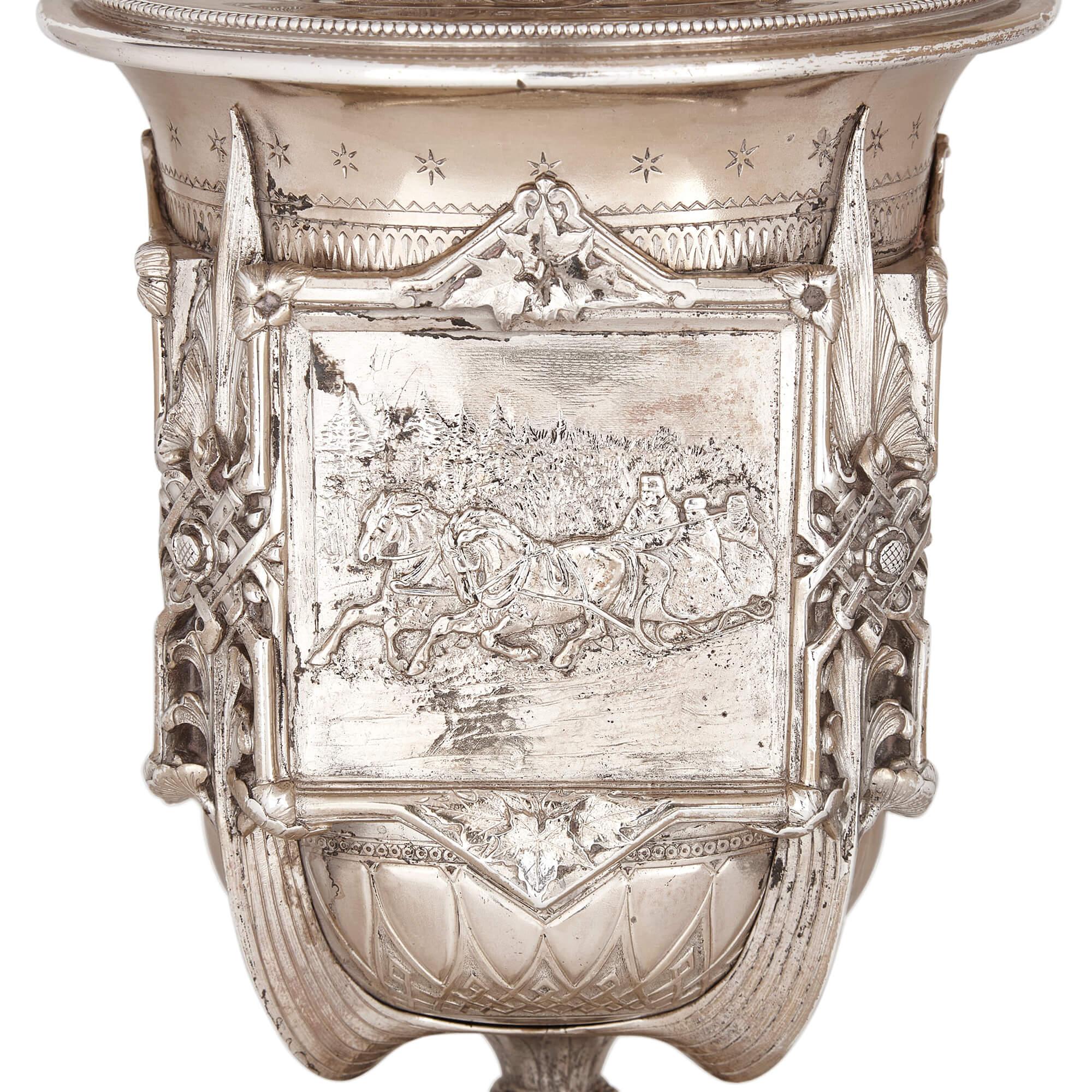 19th Century Large Antique Victorian Silver Loving Cup and Cover  For Sale