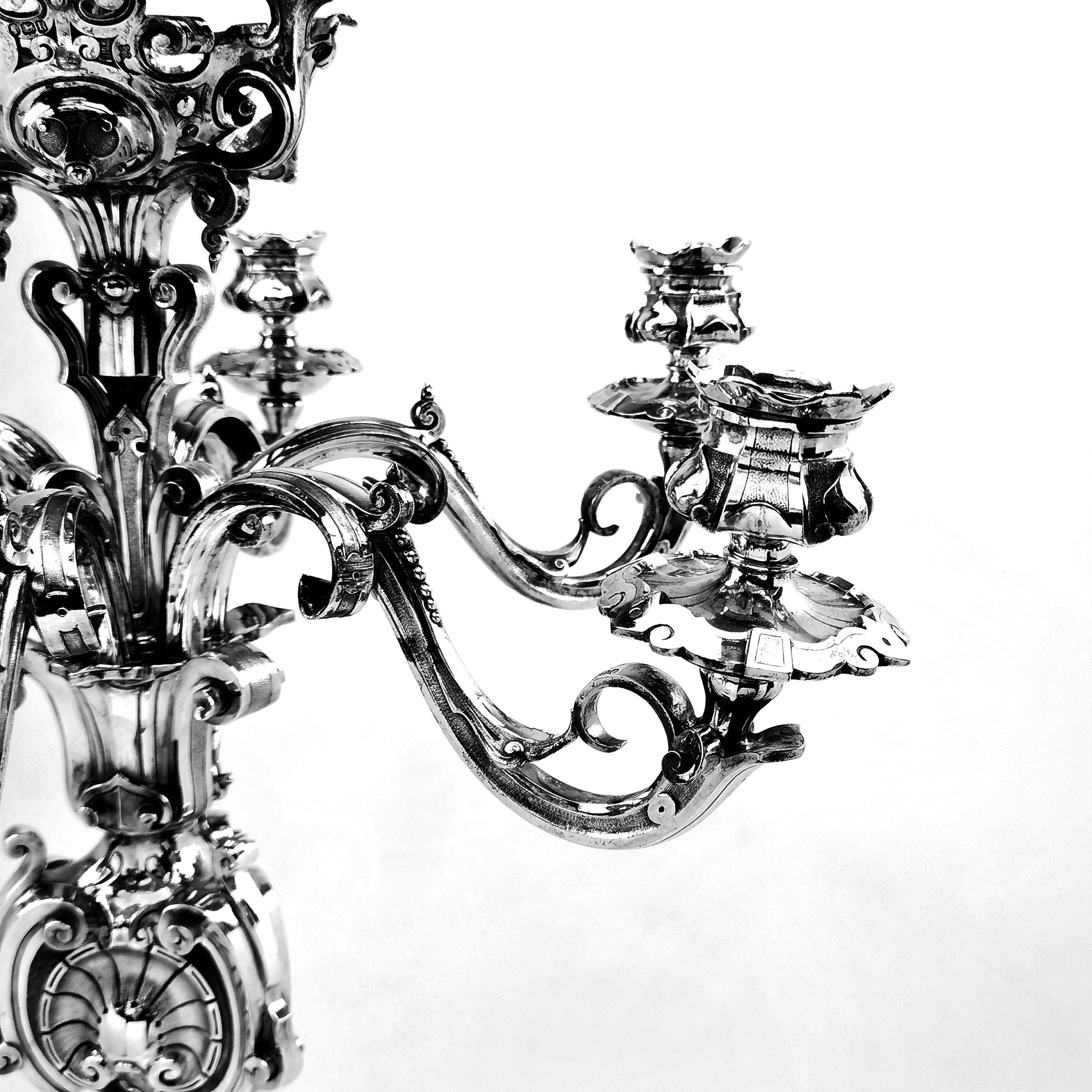 Large Antique Victorian Solid Silver Candelabra 1852 Candelabrum / Candleholder In Good Condition In London, GB