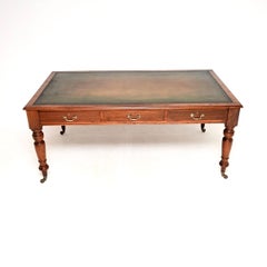 Large Antique Victorian Solid Walnut Library Table / Desk